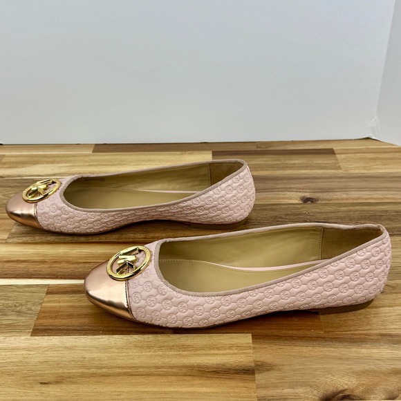 Michael Kors Ballet Flats Rose‎ Gold Cap Toe Logo Detail Size 8M